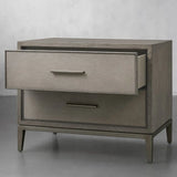 Malone Wood Nightstand Bedside Drawers Chest Table with Leather Insets
