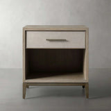 Malone Solid Wood Open Nightstand Shagreen Leather Bedside table With Drawers