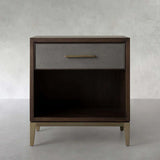 Malone Solid Wood Open Nightstand Shagreen Leather Bedside table With Drawers