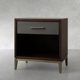 Malone Solid Wood Open Nightstand Shagreen Leather Bedside table With Drawers