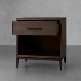 Malone Solid Wood Open Nightstand Shagreen Leather Bedside table With Drawers