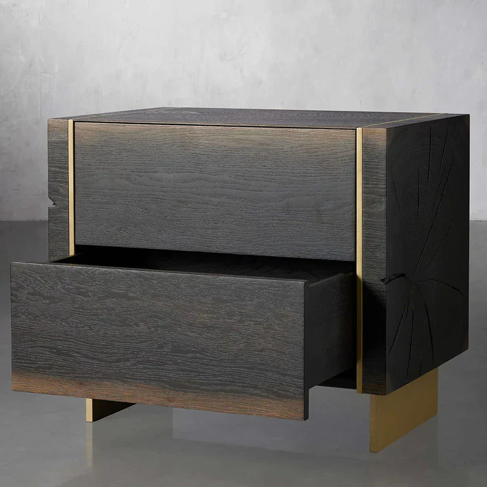 Mihaela Wood Closed Nightstand Retro Oak Nightside Table With Drawer Barrel Inspired