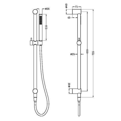 Zen Ss316l Shower Rail With Outdoor Shower Hose Brushed Gold