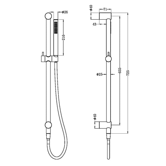 Zen Ss316l Shower Rail Graphite