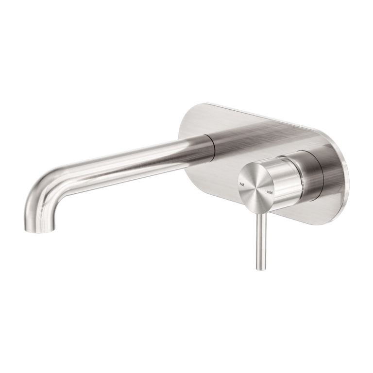 Zen Ss316l Wall Basin/Bath Mixer 185mm Spout Brushed Nickel