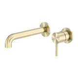 Zen Ss316l Wall Basin/Bath Mixer Separate Back Plate 185mm Spout Brushed Gold