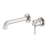 Zen Ss316l Wall Basin/Bath Mixer Separate Back Plate 230mm Spout Brushed Nickel