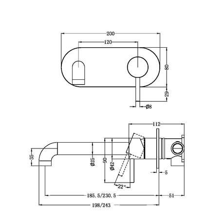Zen Ss316l Wall Basin/Bath Mixer 230mm Spout Brushed Bronze