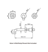 X Plus Wall Basin Set 180mm Brushed Gold