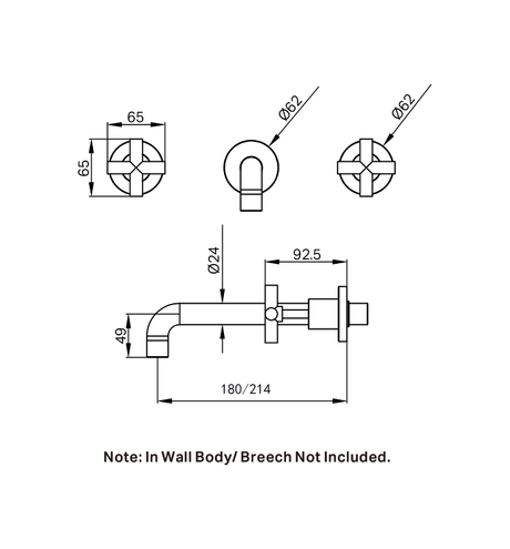 X Plus Wall Basin Set 180mm Brushed Gold