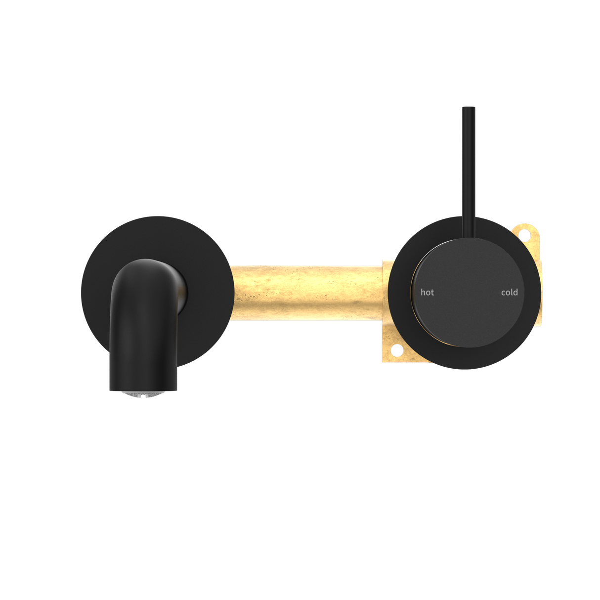 Mecca Wall Basin Mixer Separate Back Plate Handle Up 185mm Spout Matte Black