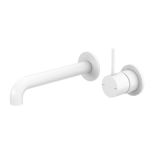 Mecca Wall Basin/Bath Mixer Separate Back Plate Handle Up 120mm Matte White