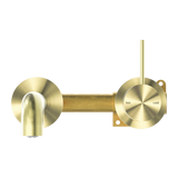 Mecca Wall Basin Mixer Separate Back Plate Handle Up 185mm Spout Brushed Gold