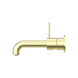 Mecca Wall Basin Mixer Separate Back Plate Handle Up 185mm Spout Brushed Gold