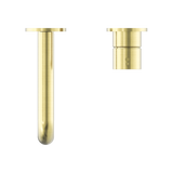 Mecca Wall Basin Mixer Separate Back Plate Handle Up 185mm Spout Brushed Gold
