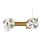 Mecca Wall Basin Mixer Separate Back Plate Handle Up 185mm Spout Brushed Nickel