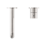 Mecca Wall Basin Mixer Separate Back Plate Handle Up 185mm Spout Brushed Nickel