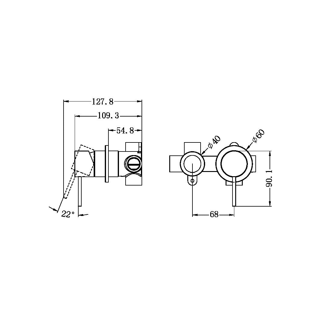 Mecca Shower Mixer With Horizontal 2 Way Divertor Gun Metal