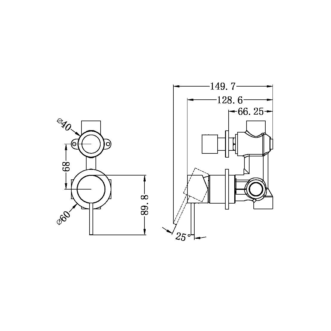 Mecca Shower Mixer With Divertor Separate Back Plate Gun Metal