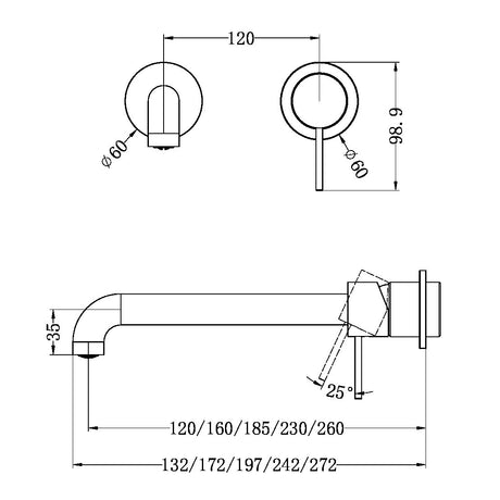 Mecca Wall Basin/Bath Mixer Separate Back Plate 260mm Trim Kits Only Brushed Bronze