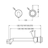 MECCA WALL BASIN/BATH MIXER SEPARATE BACK PLATE HANDLE UP 120MM TRIM KITS ONLY MATTE BLACK