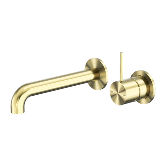 Mecca Wall Basin/Bath Mixer Separate Back Plate Handle Up 260mm Brushed Gold