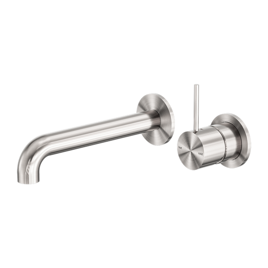 Mecca Wall Basin/Bath Mixer Separate Back Plate Handle Up 185mm Brushed Nickel