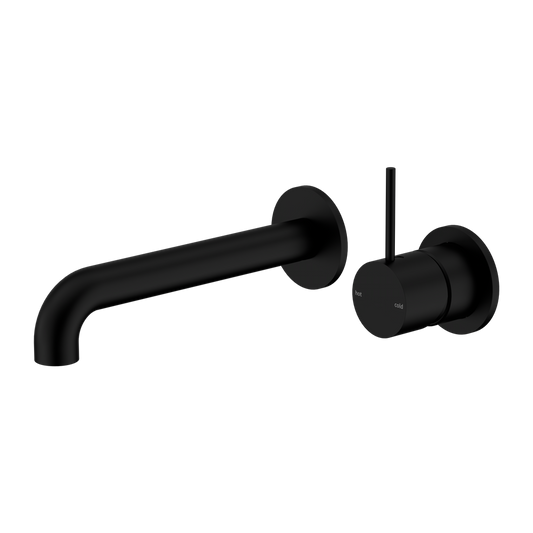 Mecca Wall Basin/Bath Mixer Separate Back Plate Handle Up 230mm Matte Black