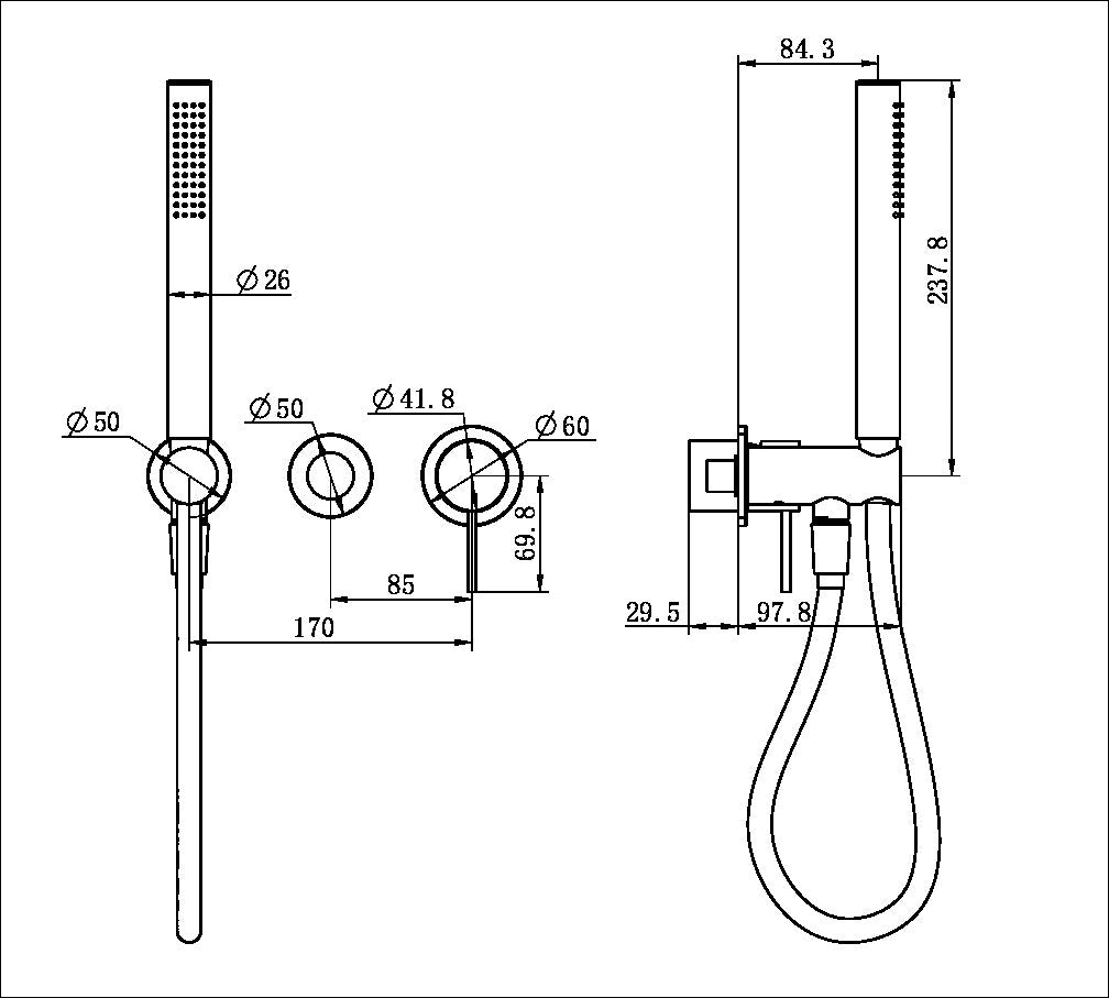 MECCA SHOWER MIXER DIVERTOR SYSTEM SEPARATE BACK PLATE TRIM KITS ONLY MATTE BLACK