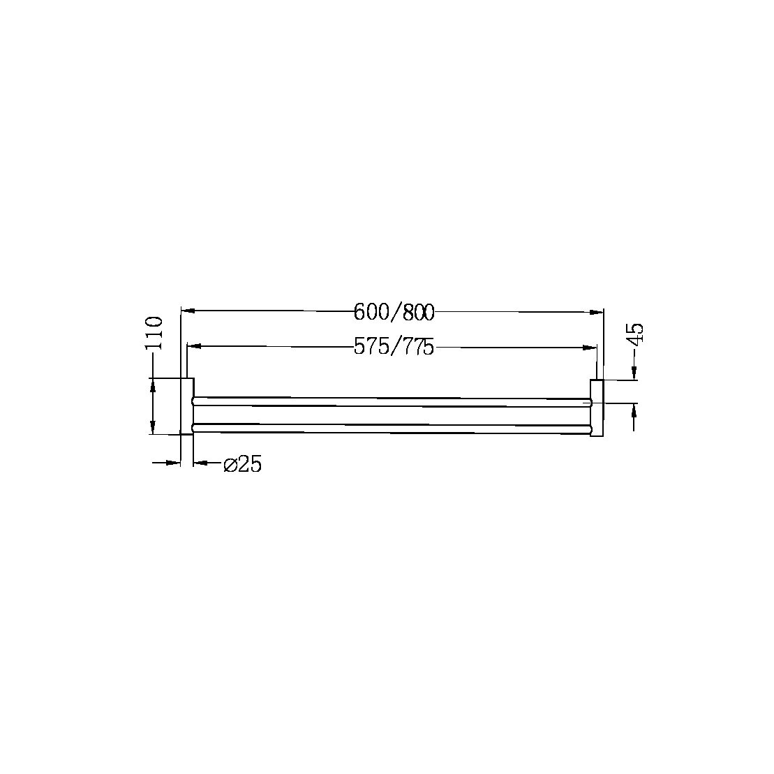 New Mecca Double Towel Rail 800mm Matte Black