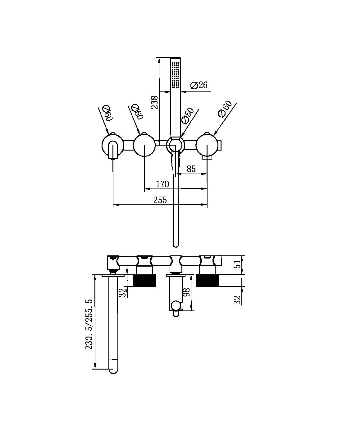 Opal Progressive Shower System Separate Plate With Spout 250mm Trim Kits Only Brushed Bronze