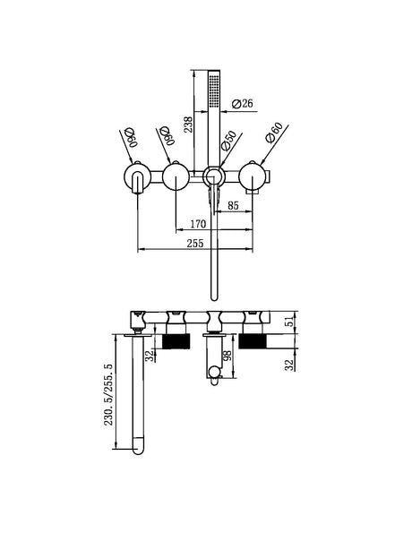 Opal Progressive Shower System Separate Plate With Spout 250mm Trim Kits Only Brushed Bronze