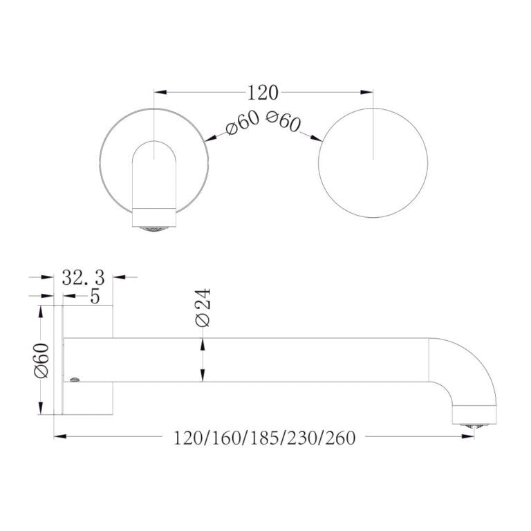 Kara Progressive Wall Basin/Bath Set 230mm Brushed Gold