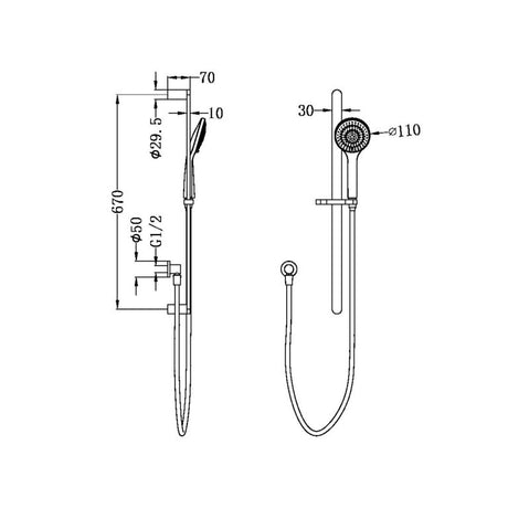 Ecco Shower Rail With Air Shower Brushed Nickel