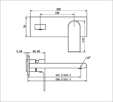 Bianca Wall Basin/Bath Mixer 187mm Trim Kits Only Gun Metal