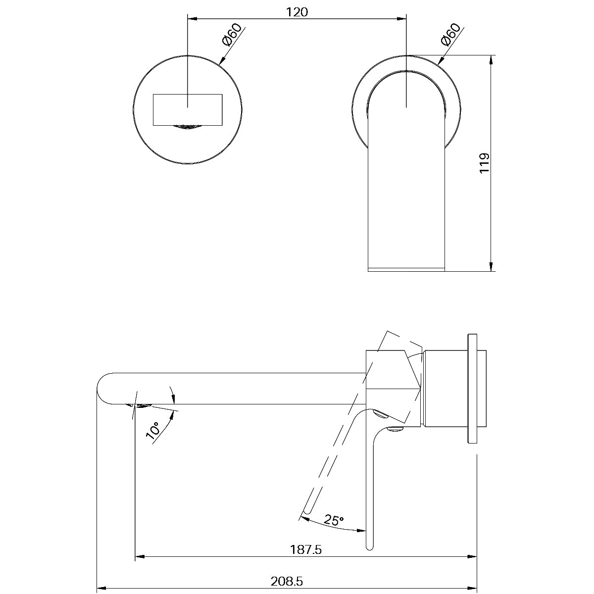 Bianca Wall Basin/Bath Mixer Separate Back Plate 187mm Trim Kits Only Brushed Bronze