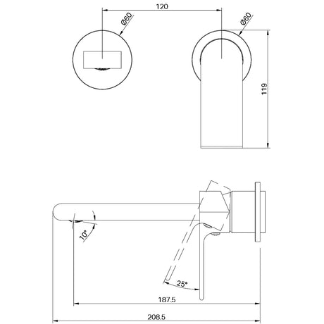 Bianca Wall Basin/Bath Mixer Separate Back Plate 187mm Trim Kits Only Brushed Bronze