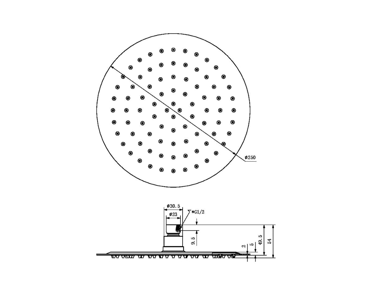 250mm Round Stainless Steel Shower Head 4 Star Rating Brushed Gold