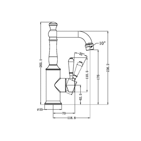 York Basin Mixer With Black Porcelain Lever Chrome