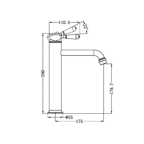 York Straight Tall Basin Mixer With Metal Lever Matte Black