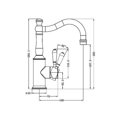 York Basin Mixer Hook Spout With White Porcelain Lever Brushed Nickel