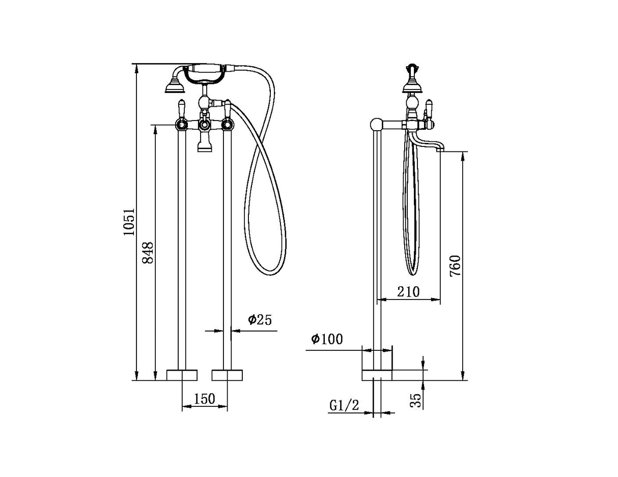 York Freestanding Bath Set With Metal Hand Shower Aged Brass