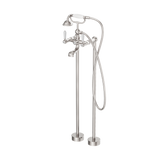 York Freestanding Bath Set With White Porcelain Hand Shower Brushed Nickel