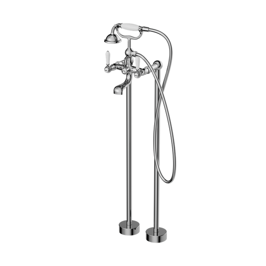 York Freestanding Bath Set With White Porcelain Hand Shower Chrome