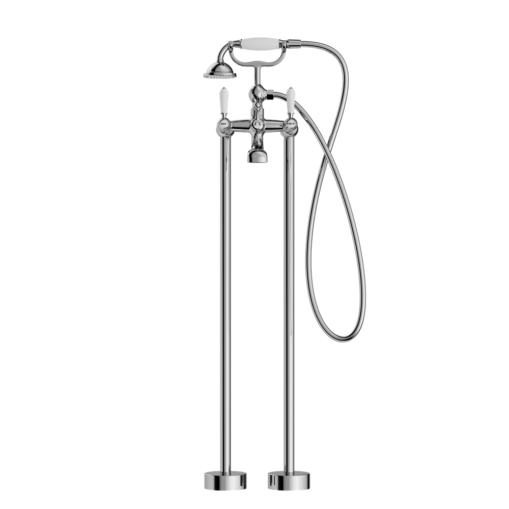 York Freestanding Bath Set With White Porcelain Hand Shower Chrome
