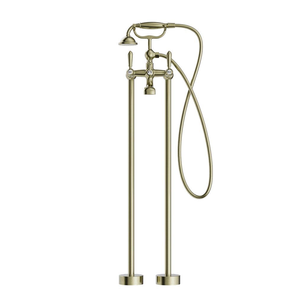 York Freestanding Bath Set With Metal Hand Shower Aged Brass