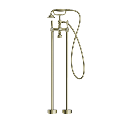 York Freestanding Bath Set With Metal Hand Shower Aged Brass
