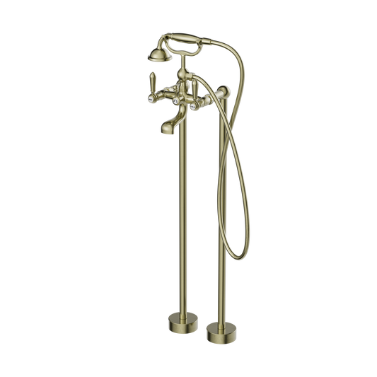 York Freestanding Bath Set With Metal Hand Shower Aged Brass