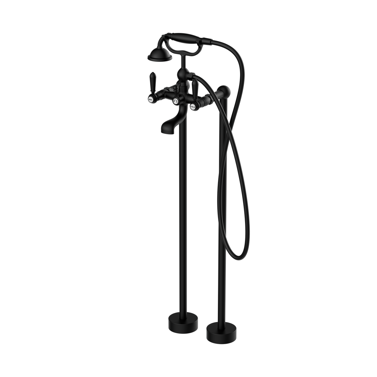 York Freestanding Bath Set With Metal Hand Shower Matte Black