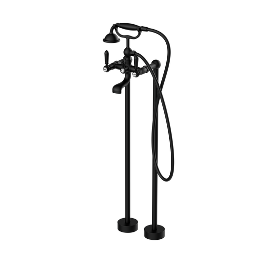 York Freestanding Bath Set With Metal Hand Shower Matte Black